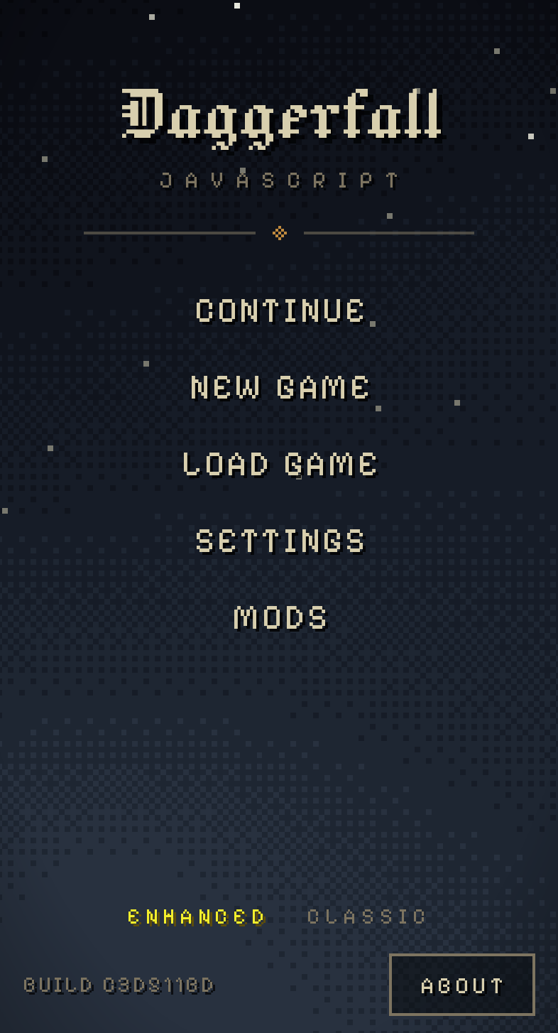 The enhanced menu on a phone: the same wordmark and centered list, sized for a narrow screen.